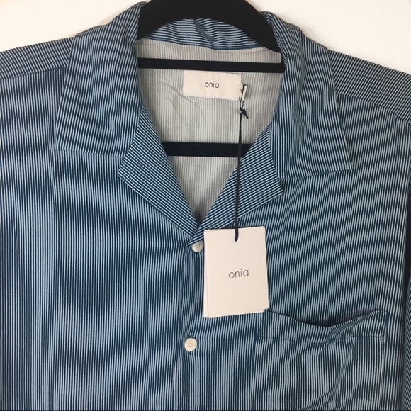 NWT Onia short sleeve stripe woven shirt medium - Picture 3 of 7